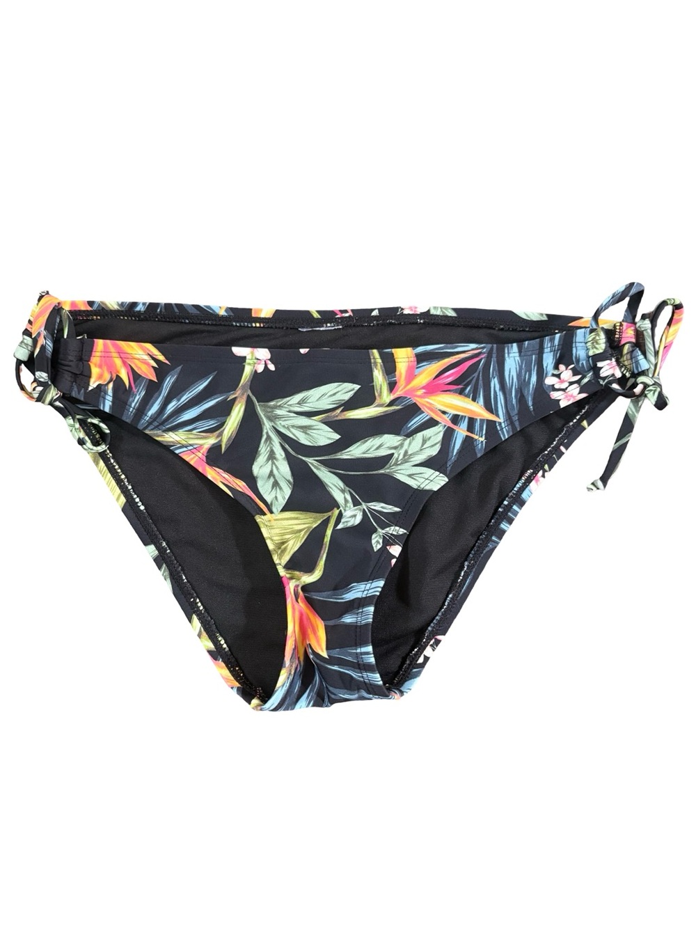 Floral Tie-Side Bikini Bottom - Black Tropical Size M